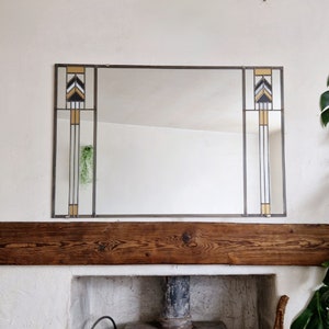 Classic Art Deco Large Mirror 91x61cm Gold, Pearly white, black