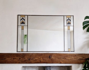 Classic Art Deco Large Mirror 91x61cm Gold, Pearly white, black