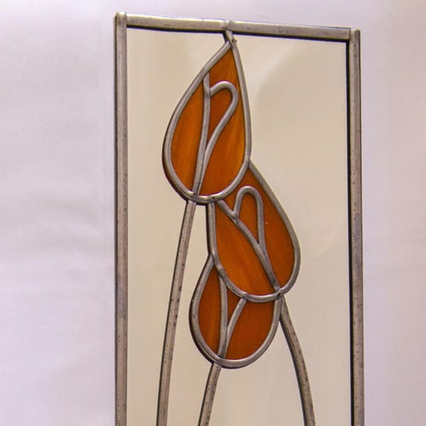 Tulips Art Deco Rennie Mackintosh style stained glass effect mirror handmade gift Tulips Catfish Glass  10x40cm