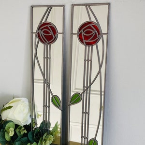 Opposite Pair Rose 8 Rennie Mackintosh Style Stained Glass Effect ...