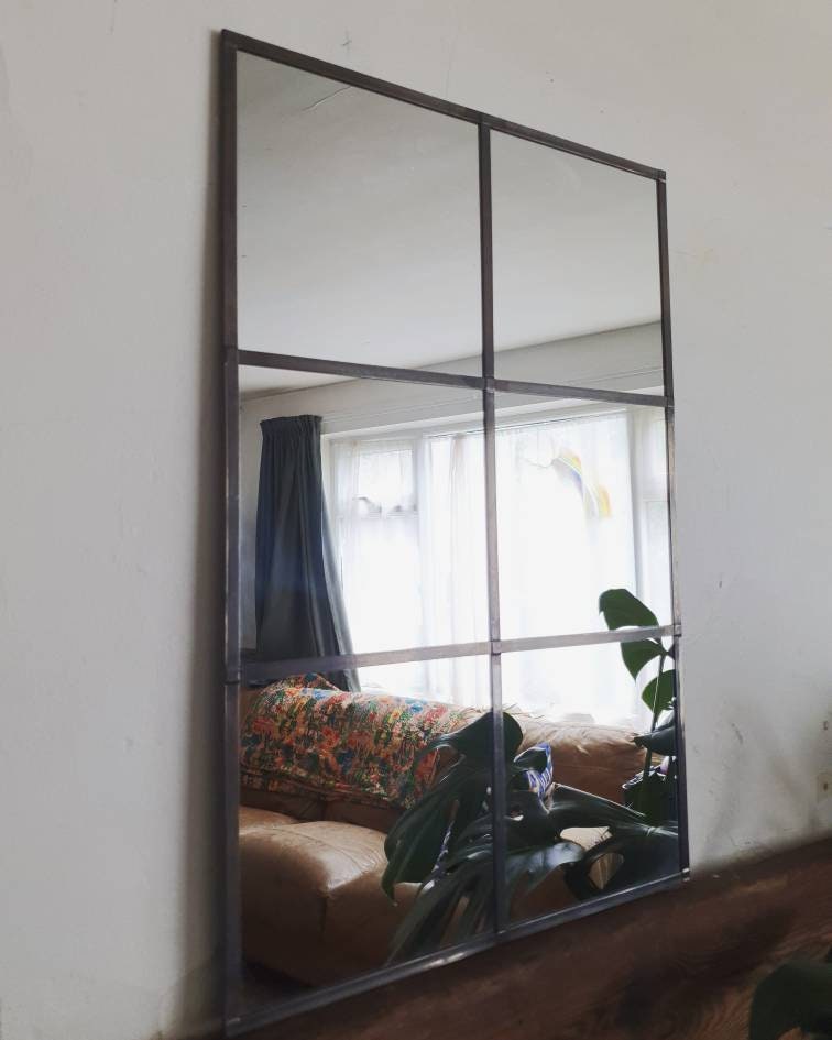 Industrial Leaded Mirror Handmade by Catfish Glass 61x41cm Etsy