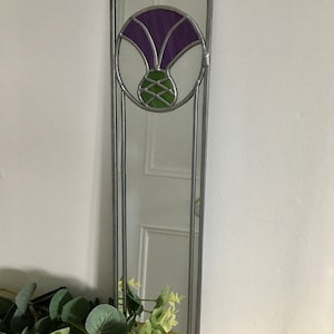Thistle 2 Mackintosh style stained glass effect mirror handmade gift Catfish Glass Art Nouveau 10x40cm