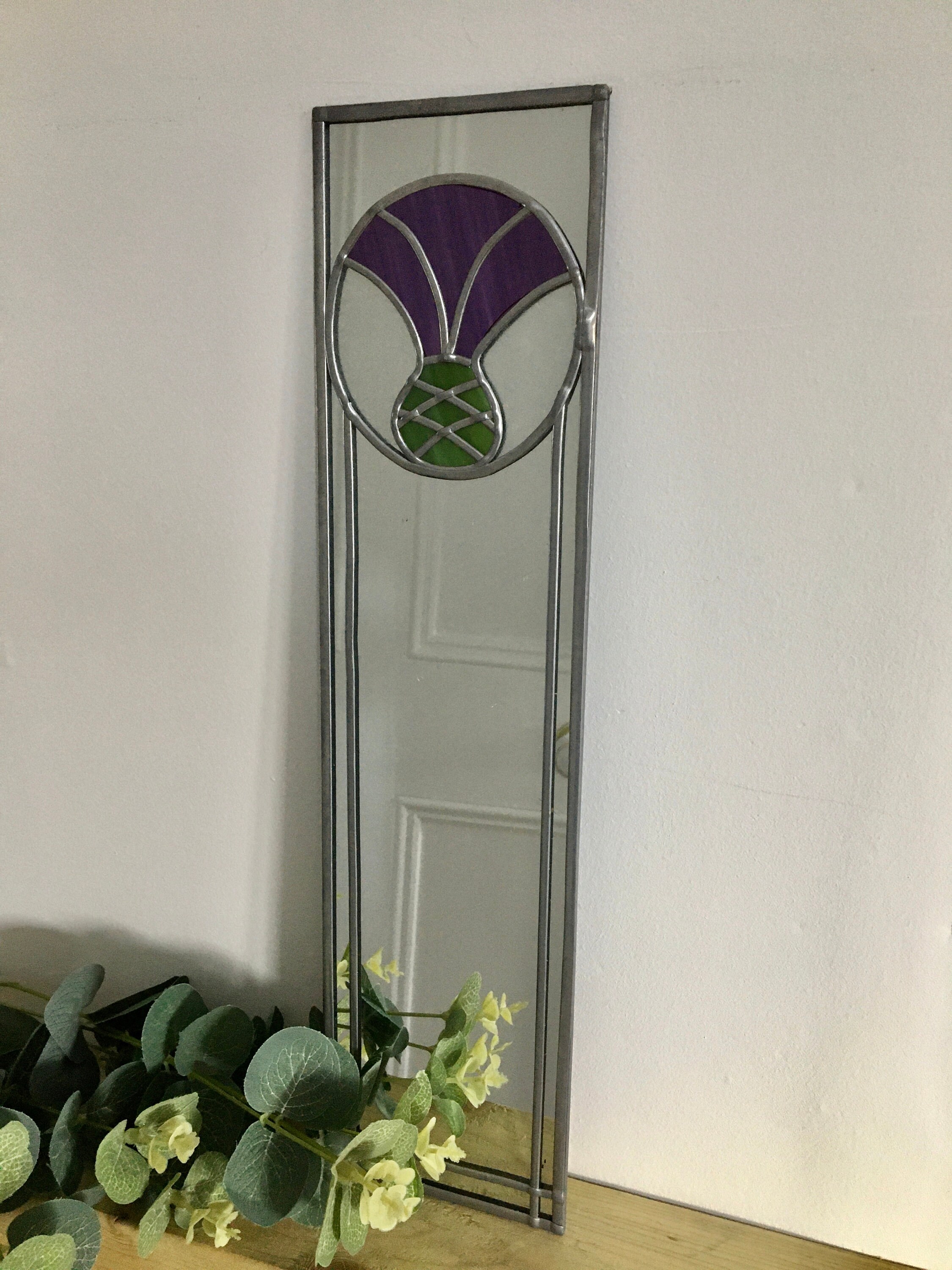 Thistle 2 Mackintosh Style Stained Glass Effect Mirror Handmade
