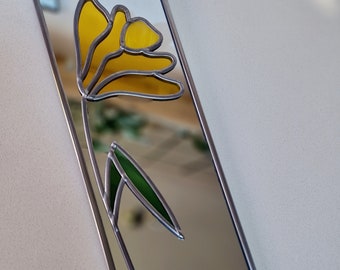 Daffodil Mackintosh style stained glass effect mirror handmade gift wedding 15.5x61cm (6.10x24 inches)