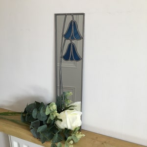 Bluebells Mackintosh style stained glass effect mirror handmade gift wedding 10x40cm (3.94x15.75 inches)