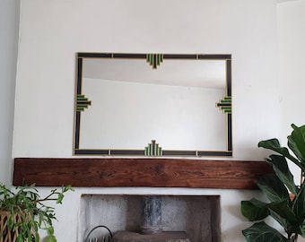 Art Deco Chicago Large Mirror Over Mantel Stained Glass style 91x61cm 3ftx2ft Large mirror