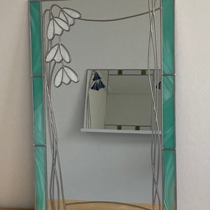 Spiegel Schneeglöckchen Über Mantel Glasmalerei-Effekt 61 x 41 cm Kunst Glas