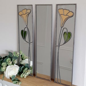 Opposite pair Trumpets Rennie Mackintosh style stained glass effect mirror handmade gift 10x40cm image 8