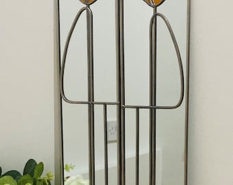 NEW - Poppy 5 in yellow 10x40cms design Rennie Mackintosh style stained glass effect mirror handmade gift wall Catfish Glass Art Nouveau