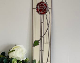 Rose 8 Mackintosh stijl glas-in-lood effect spiegel handgemaakte geschenk Meerval Glas Art Nouveau 10x40cm