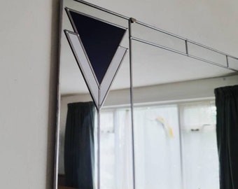 Art Deco Mirror Over Mantel Mackintosh Stained Glass style 91x61cm Large mirror Navy Blue and brushed Silver
