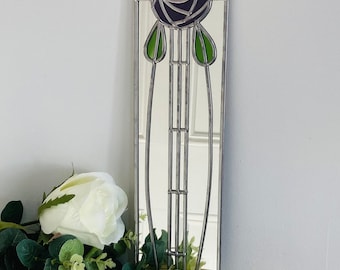 NIEUW - Rose 9 Mackintosh stijl glas-in-lood effect spiegel handgemaakt geschenk Meerval Glas Art Nouveau 10x40cm