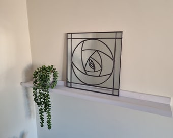 NEW RANGE - Modern Rennie Mackintosh 2 style stained glass effect mirror darkened lead 30x30cm handmade gift Catfish Glass Art Deco Mirror