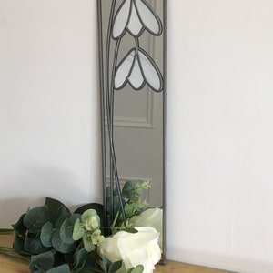 Rennie Mackintosh style stained glass effect mirror Art Nouveau handmade gift Snowdrops  61x15.5cm