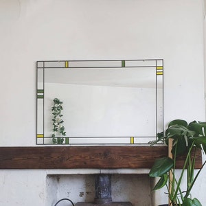 Customisable Art Deco Large Mirror Stained Glass style Leaded  61x91cm 2x3ft frame - green and yellow. Choose your colours! Bespoke