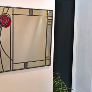 Rennie Mackintosh style stained glass effect mirror handmade gift wall Catfish Glass Art Deco Mackintosh Hunterian rose