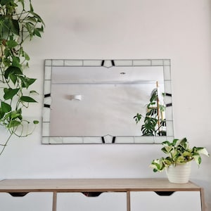 Art Deco Large Mirror Stained Glass style Leaded  60x90cm 2x3ft White Frame black inserts