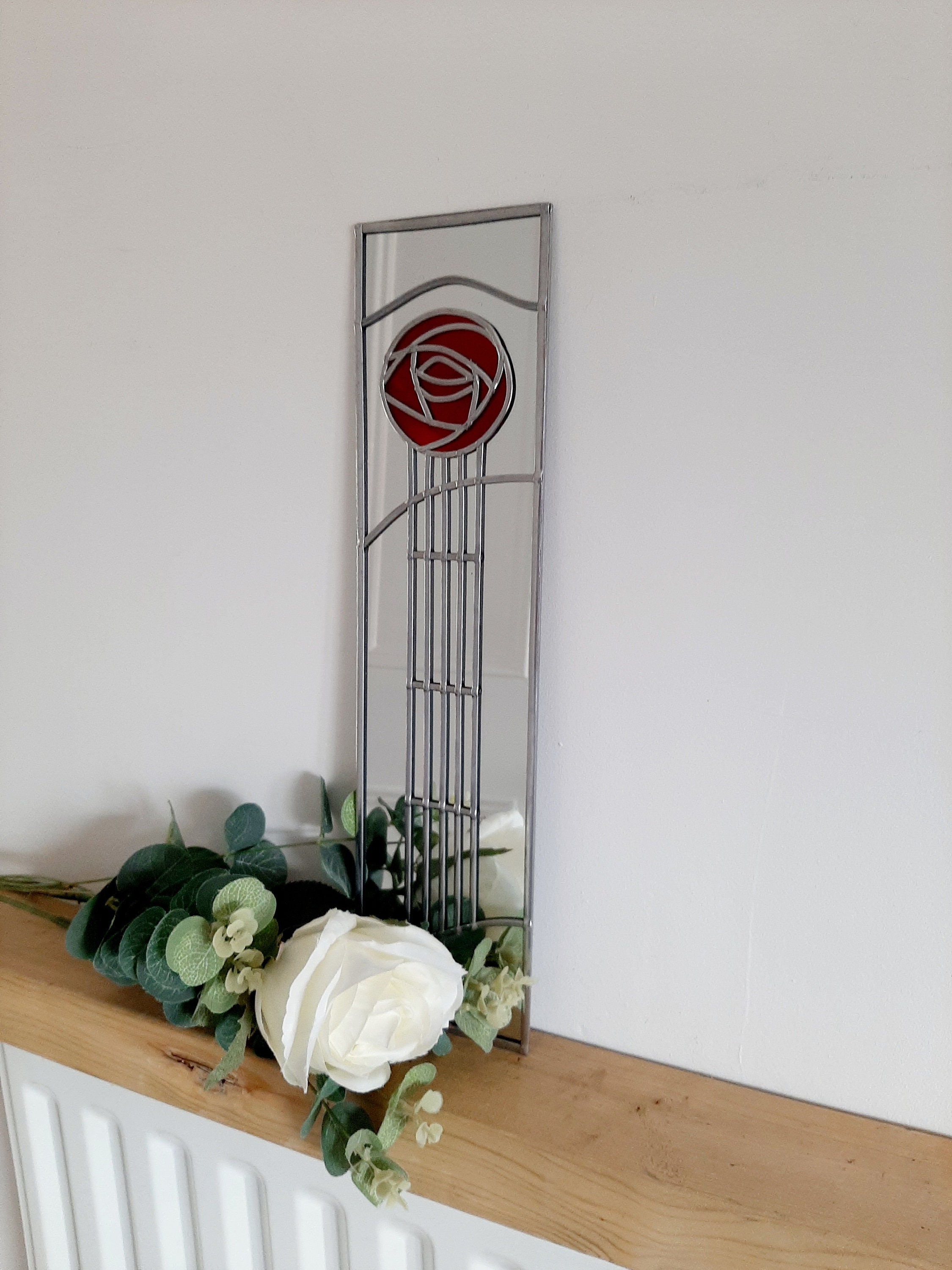 Art Deco Mackintosh Rose Stained Glass Style Mirror Handmade Etsy