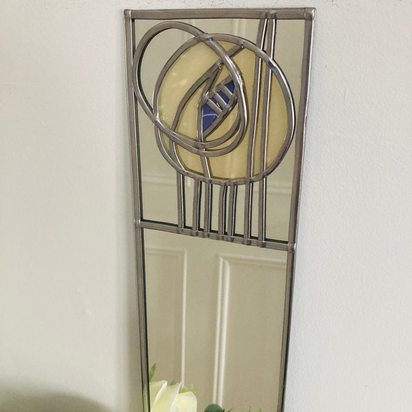 Hunterian Rose Art Nouveau Rennie Mackintosh style stained glass effect mirror handmade in the UK gift  Catfish Glass  10x40cm