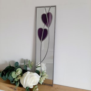 Serca Rennie Mackintosh styl witraż efekt lustro ręcznie robiony prezent trzciny serca ściana Sum Szkło Art Nouveau 10 x 40 cm (3.94x15.75 cali)