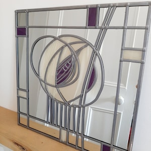 Rennie Mackintosh style stained glass effect mirror handmade 30x30cms Art nouveau Mackintosh Hunterian rose