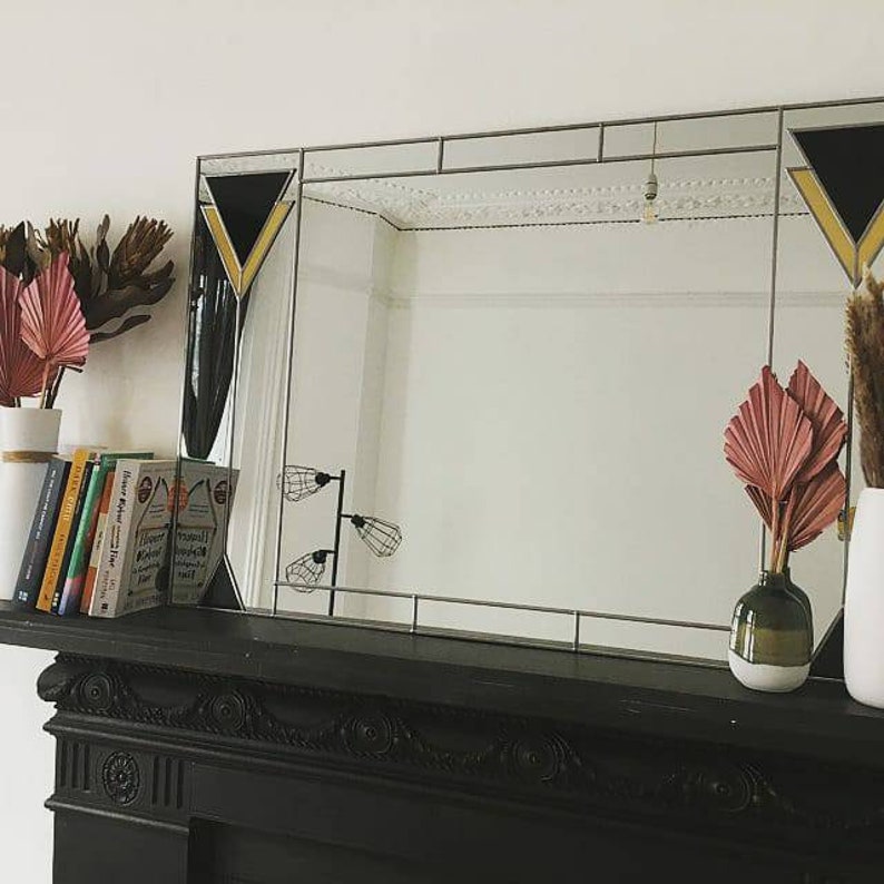 Art Deco Mirror Over Mantel Mackintosh Stained Glass Style Etsy
