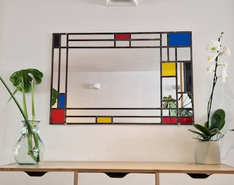 Large Piet Mondrian Mirror Over Mantel Stained Glass style 91x61cm 3ftx2ft Large mirror.