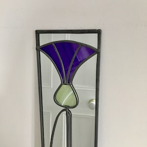 Thistle 1 Mackintosh style stained glass effect mirror handmade gift Catfish Glass Art Deco 10x40cm