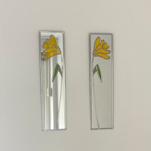 Rennie Mackintosh style Opposite pair Daffoddils stained glass effect mirror handmade gift  Catfish Glass Art Nouveau 10x40cm