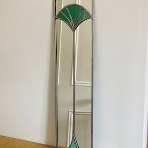 Fan design Art Deco style stained glass effect mirror handmade in the UK gift  Catfish Glass  10x40cm