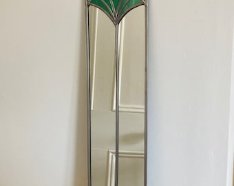 Fan design Art Deco style stained glass effect mirror handmade in the UK gift  Catfish Glass  10x40cm