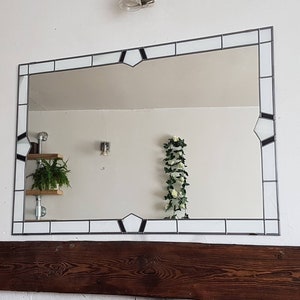 Art Deco Large Mirror Stained Glass style Leaded  60x90cm 2x3ft White Frame black inserts