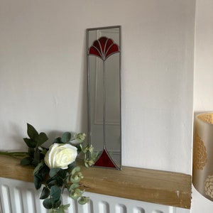 SALE due to workshop relocation Fan 2 design Art Deco style stained glass effect mirror in Red handmade in UK gift  Catfish Glass  10x40cm