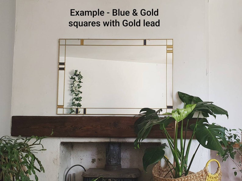 Customisable Art Deco Large Mirror Stained Glass style Leaded 61x91cm 2x3ft frame - green and yellow. Choose your colours! Bespoke image 6