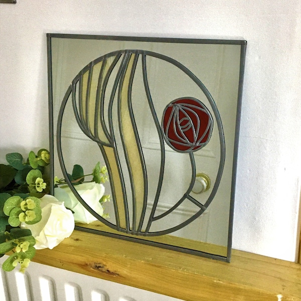 SALE Due to workshop relocation Rennie Mackintosh style stained glass effect mirror Handmade Art Nouveau Mackintosh Hunterian Rose 6