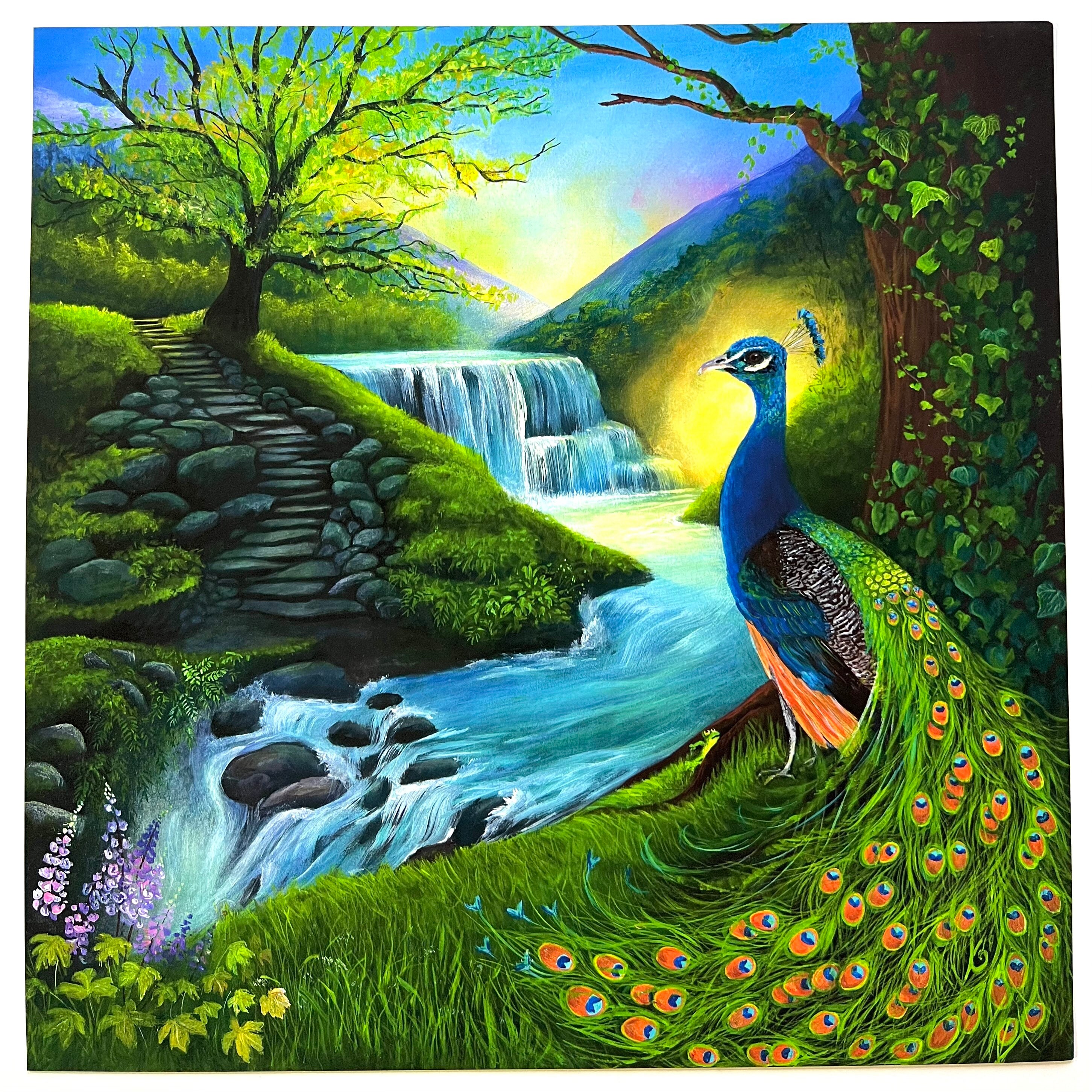 River Peacock Waterfall Painting. 12 