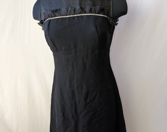 1960s black rayon sleeveless cocktail dress
