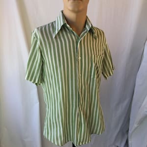 Vintage green and white striped casual mens shirt