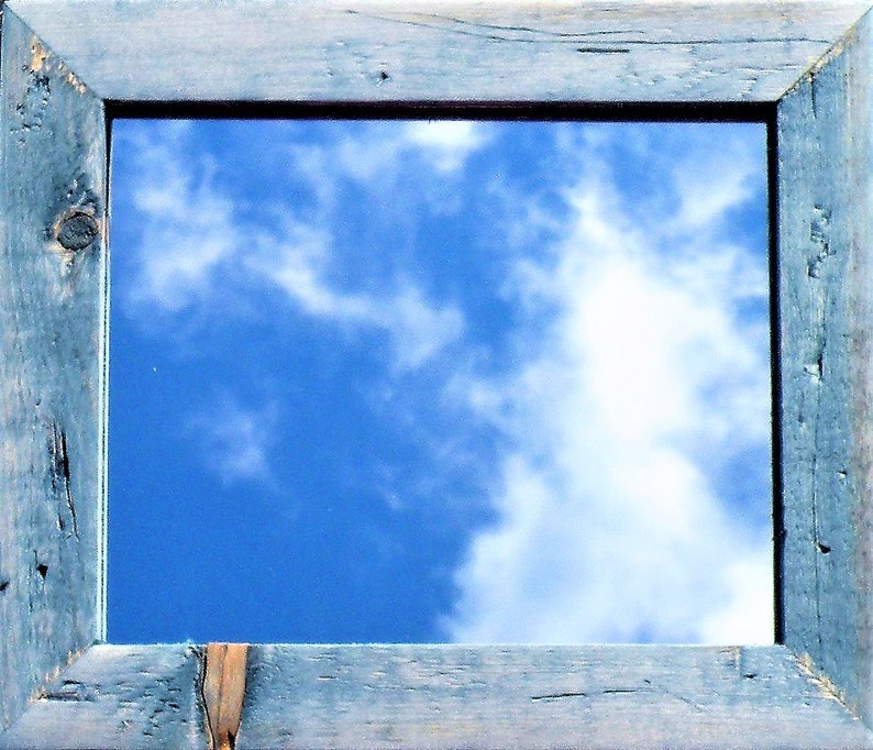 Vintage Blue Farmhouse Mirror Rustic Barn Wood Style Distressed Denim Stain Framed Worn Navy Frame