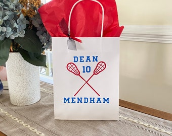 Lacrosse Party Bag, Lacrosse Favor Bag, Lacrosse Birthday Gift Bag, Team Party Gift Bag, Sports Birthday Treat Bag, Lacrosse Party Supply