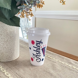 Cheerleading Reusable Coffee Cups, Cheerleading Hot Chocolate Cup, 16 oz. Plastic Cup, Cheer Tumbler Cup,  Cheer Team Gift, Cheer Party Cup