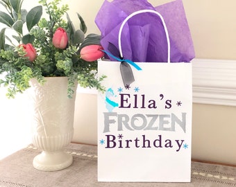 Frozen Party Favor Bags, Frozen Birthday Party Bag, Snowflake Gift Bag, Frozen Treat Bag,  Silver Frozen Party Supplies, Winter Birthday Bag