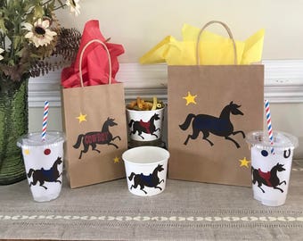 Cowboy Party Set, Cowboy birthday Party Supplies, Cowboy Party Gift Favor Bag, Cowboy Drink Cup, Cowboy Popcorn Snack Favor Cup