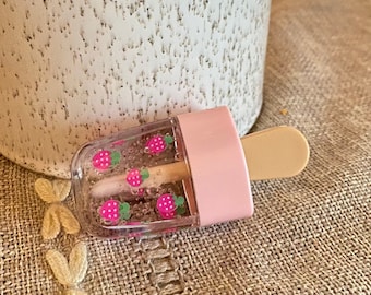Strawberry Popsicle Lip Gloss, Flavored with Coconut Oil, Teen Gift