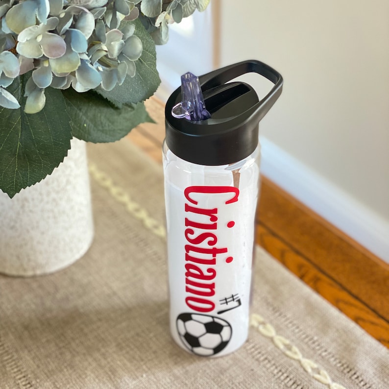 Personalized Soccer Water Bottle, 24oz Plastic Titan Bottle With Straw ...