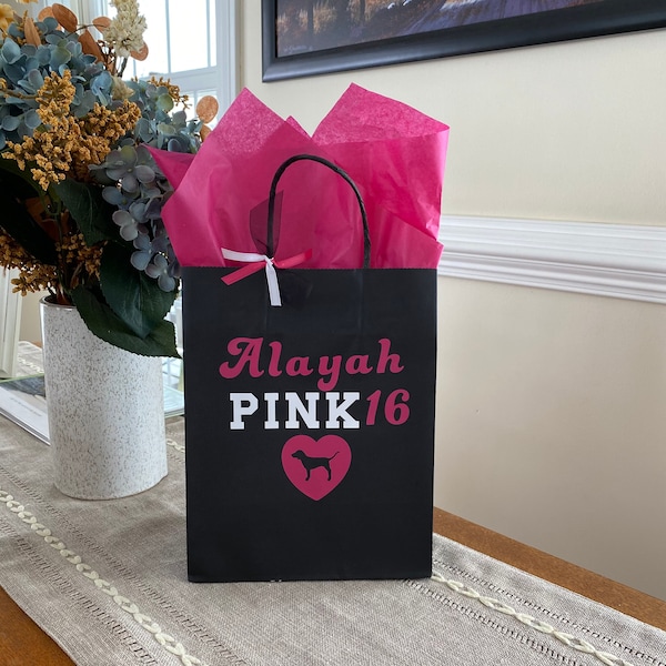 Victoria Secret Pink Party Bag, Pink Party Gift Bag, Pink Birthday Treat Bag, Pink 16th Birthday Supplies, Pink Party Favors Bag, Black Bag