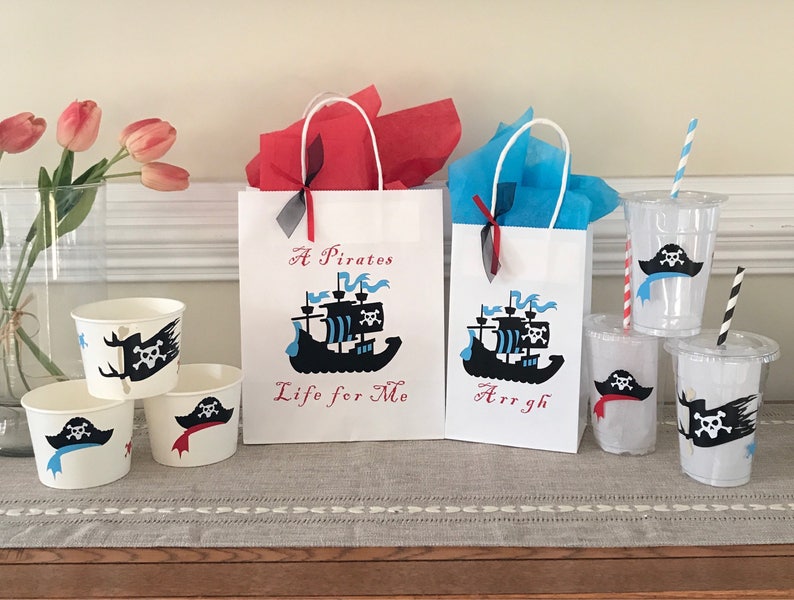 Sets include GiftFavor Bags Nautical Party Pirate Party Set FREE SHIPPING Drink Cups /& Snack Cup Kids Pirate Birthday
