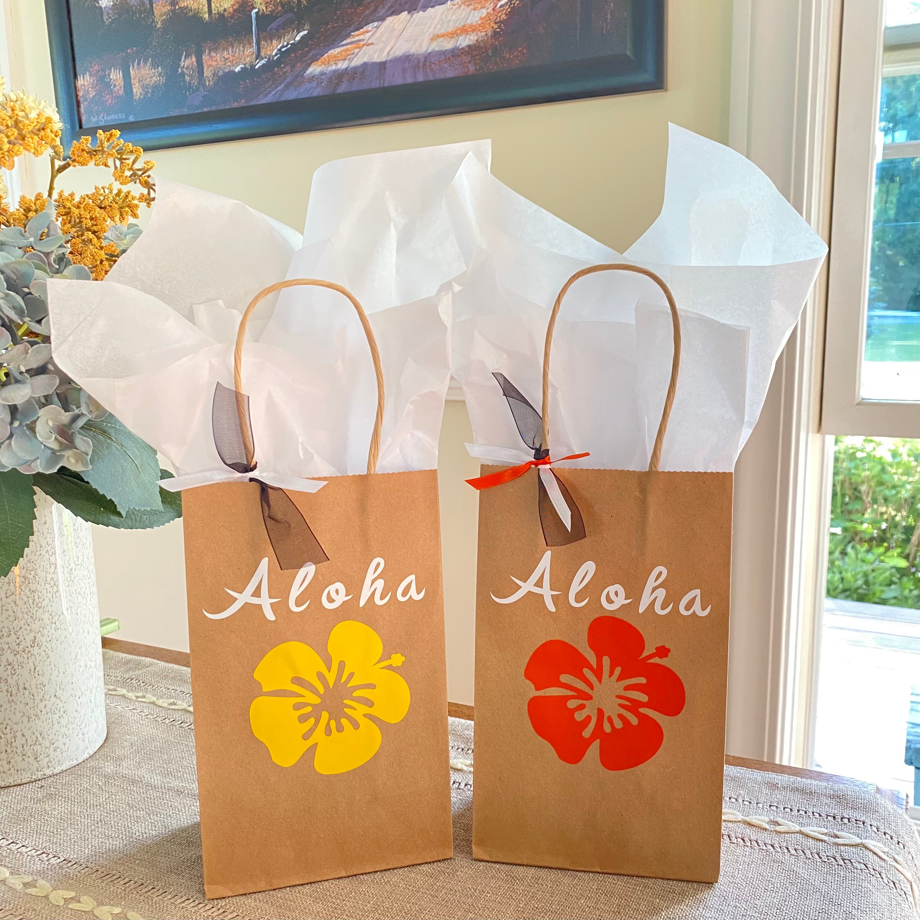 Pajean 32-Pack Hawaiian Luau Party Paper Bags - Tropical Palm Leaf Design With Handles For Treats & Favors