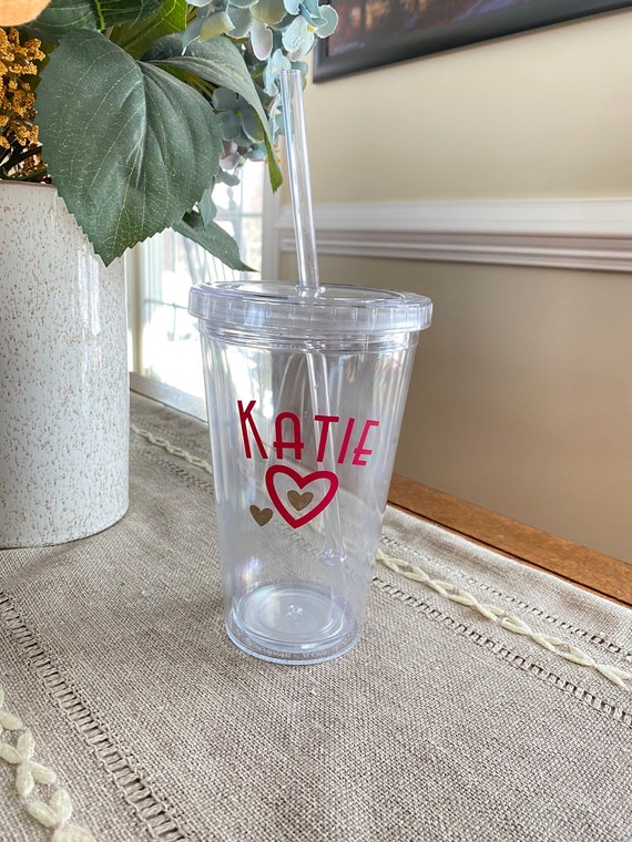 24 oz customized clear tumblers with straw 24 Ounce Plastic Tumbler with Lid & Straw. Custom Name, Cold cup, Pers   JayBugGoodies