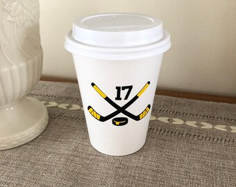 Hockey Party Hot Cocoa Cup, Hockey Coffee Cup, Hockey Birthday Party Cup, Sports Birthday Party Cup, Hot Cocoa Cup